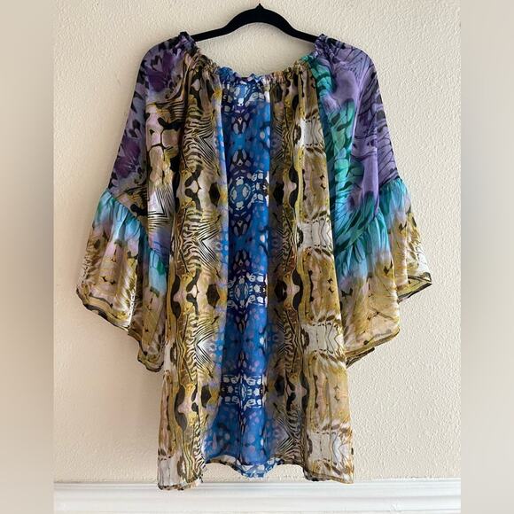 Elan Beach Top Cover Up Sheer Bell Sleeve One Size Boho Beach Vacations - Picture 3 of 7